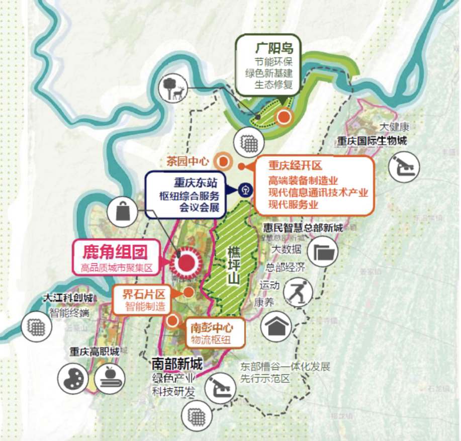 调规后,对鹿角片区的功能定位,将按照"以城聚人,以人聚产