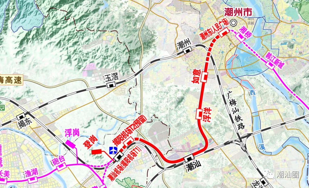 座,其中高架车站3座,分别为如意,浮洋,潮汕站,地下站3座,分别为潮州东