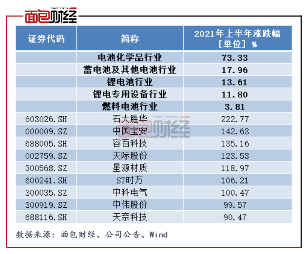 图7：2021H1细分行业及公司（前十名）股价涨幅