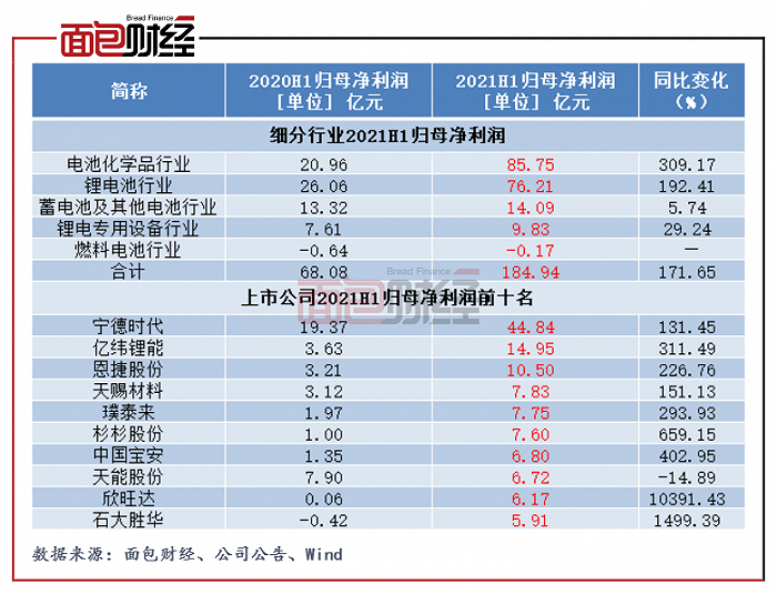 图3：2021H1细分行业及公司（前十名）归母净利润