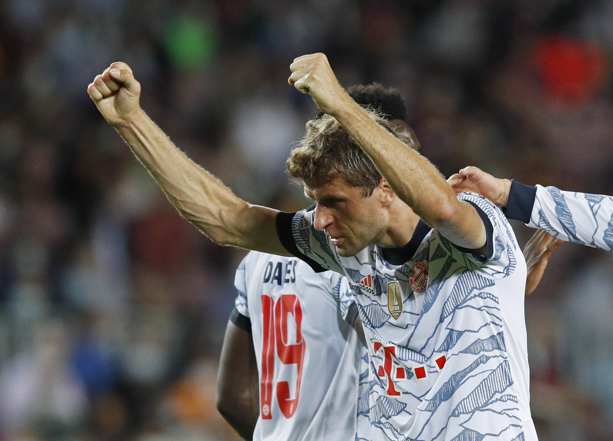 9月14日,拜仁慕尼黑队球员穆勒庆祝攻入球队首球.新华社/路透