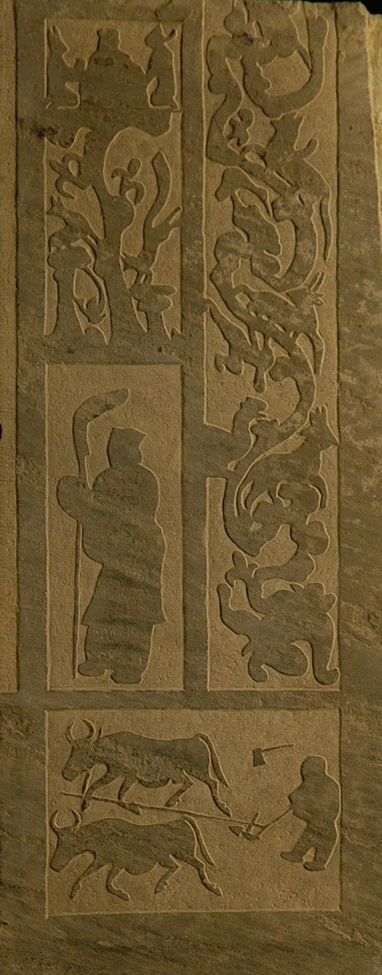 绥德汉画像石"牛耕图".资料照片