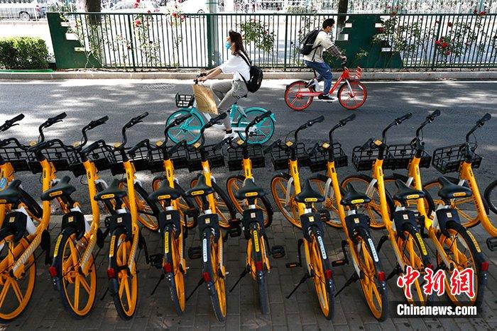 资料图：市民骑共享单车出行。中新社记者 富田 摄