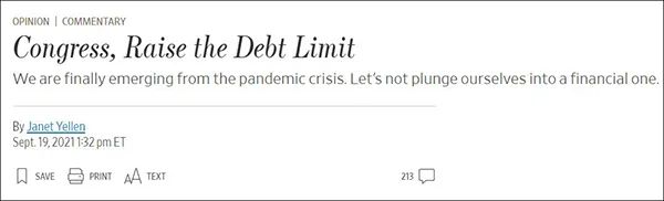 美财长警告:债务违约会导致金融危机 会永久削弱美国