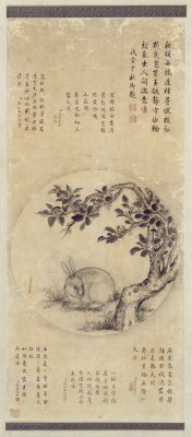 《月中桂兔图》轴，清乾隆，蒋溥绘，纸本，设色，北京故宫博物馆藏