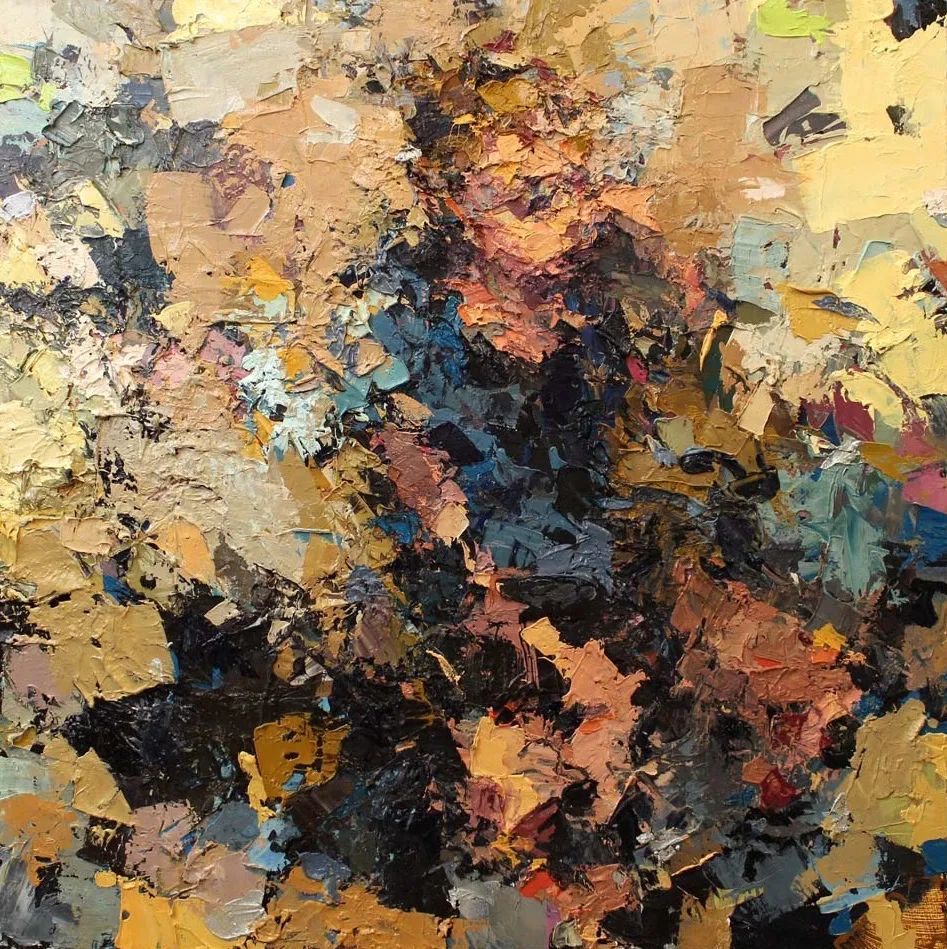 他将杂碎的色块厚重的纹理融于画中的人物