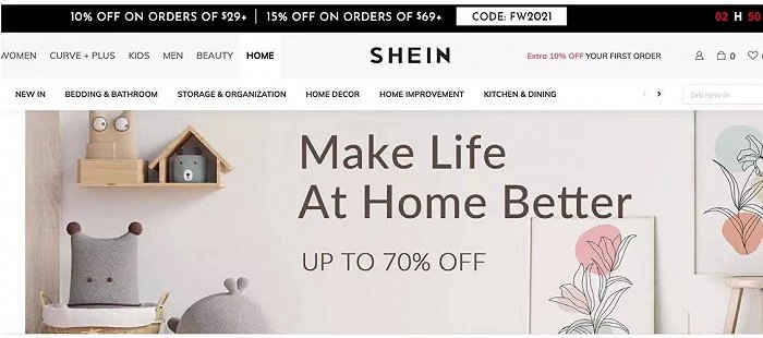  Shein网站上开始上架家居类产品