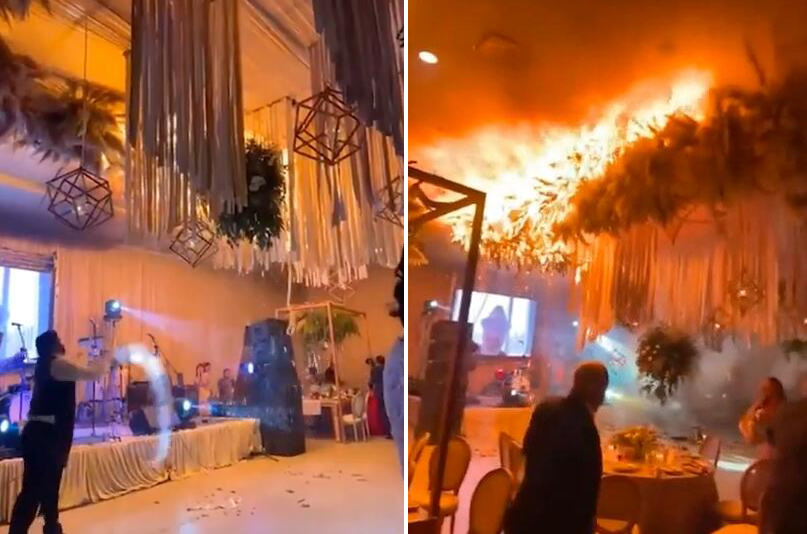 喜剧变悲剧！墨西哥一婚礼现场装饰着火 天花板几秒被大火吞没休闲区蓝鸢梦想 - Www.slyday.coM