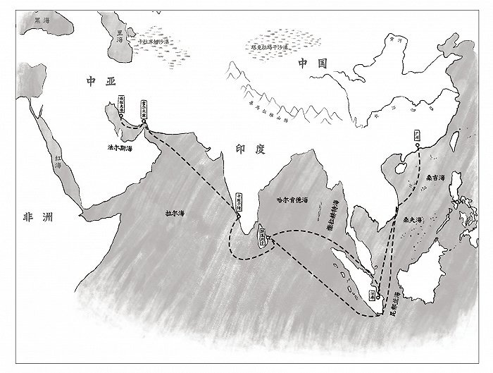 唐宋时期阿拉伯到中国的海道（图片由天喜文化提供）