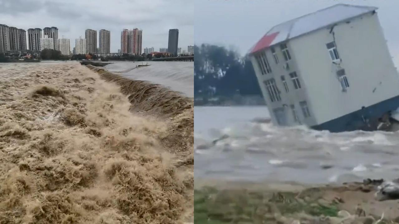 河南南阳泄洪水位上涨 3层楼房瞬间倒塌被淹没 惊险一幕曝光