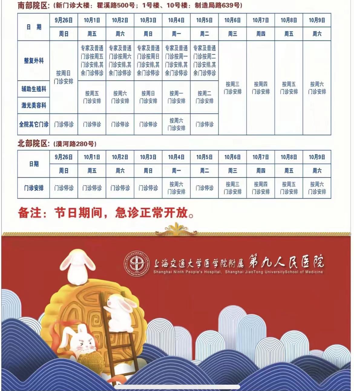 【国庆就诊指南】黄浦、闵行部分三甲医院的门急诊放假安排，人手一份，有备无患休闲区蓝鸢梦想 - Www.slyday.coM