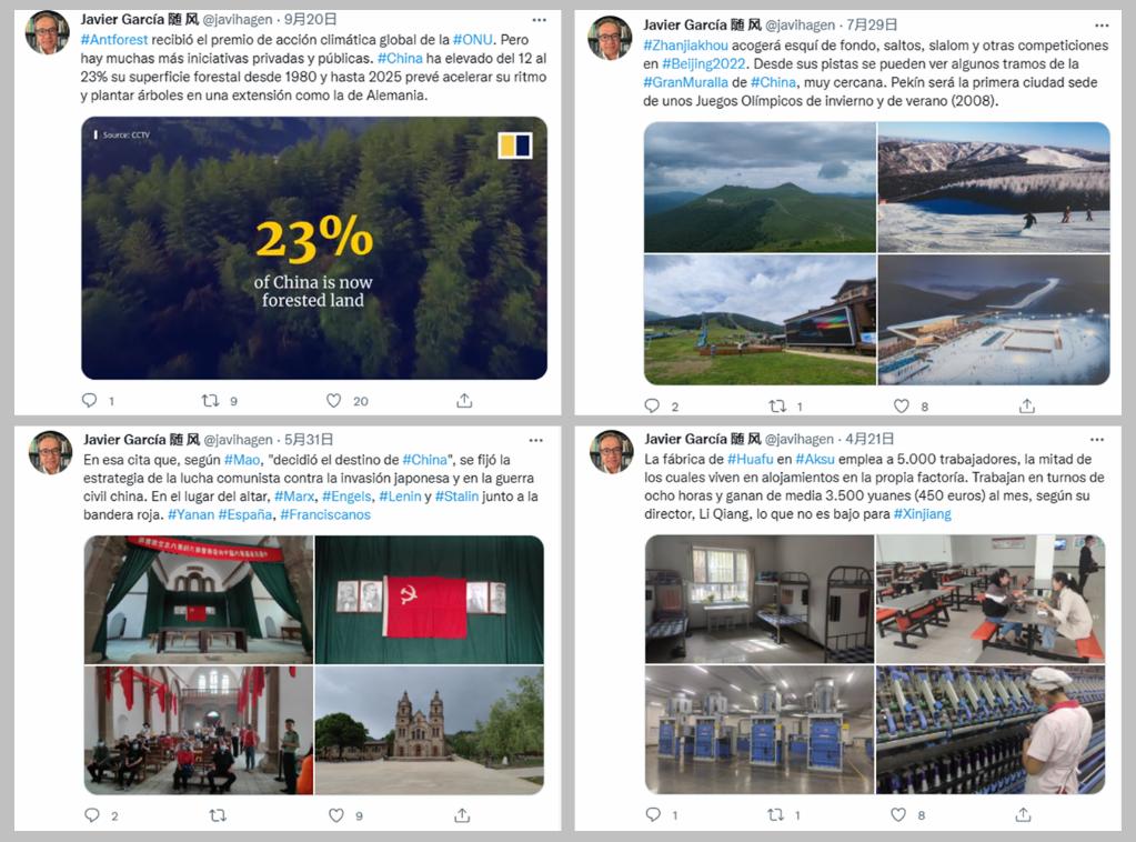 加西亚转发他近年来所报道的部分中国新闻。（网络截屏）