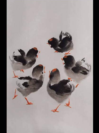 四面八方的小鸡,学会方法,国画很简单! 李丹教国画