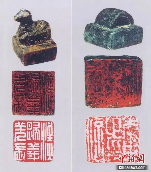 汉归义羌长印和李崇的铜印。新疆文物考古研究所供图