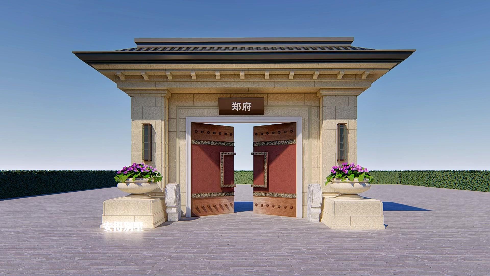 自建别墅 别墅庭院 门头设计 郑府别墅庭院入户大门设计