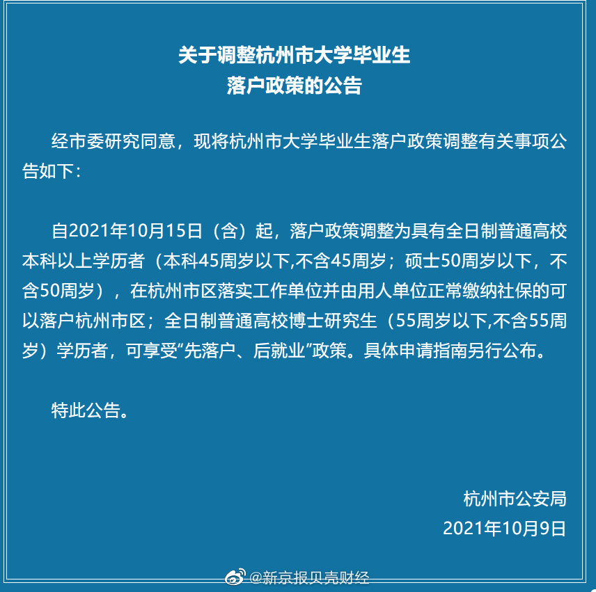 杭州调整大学毕业生落户政策，博士研究生在杭州可先落户后就业休闲区蓝鸢梦想 - Www.slyday.coM