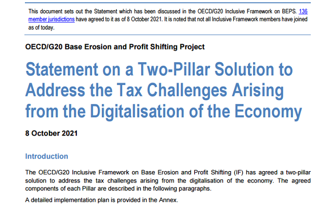 ▲双支柱国际税收制度声明 （来源：OECD）