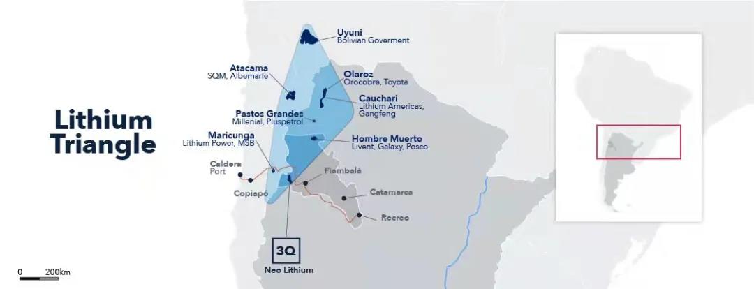 南美“锂三角”及3Q项目区位图