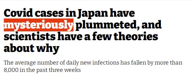 “日本确诊数谜一般地暴跌”，iNews报道截图
