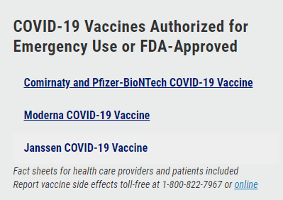 FDA批准的新冠疫苗。来源：FDA