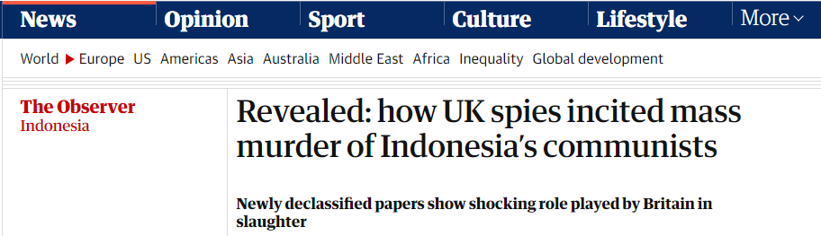 解密！50多年前印尼大屠杀是英国人秘密煽动的！