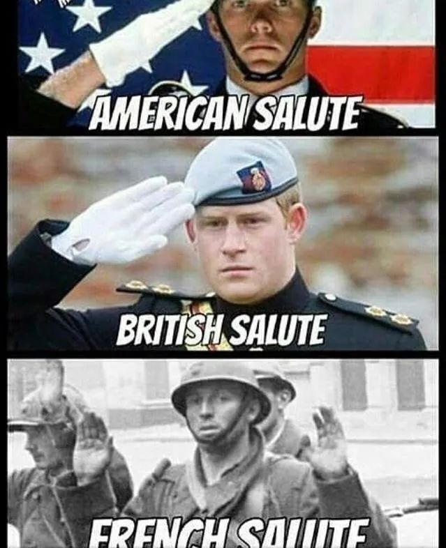 美式敬礼,英式敬礼和……法式敬礼.