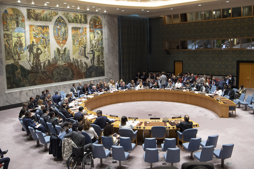 联合国网站上安理会进行会议时的图片
