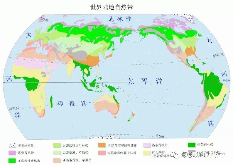 性的植被和土壤类型,从而形成了具有一定宽度,呈带状分布的陆地自然带