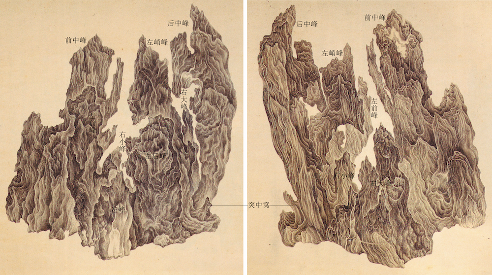 图6 吴彬《十面灵璧图》之左正面与右正面，私人收藏