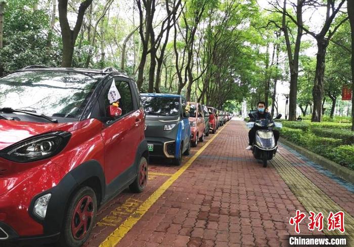 柳州市街头停放的新能源汽车。　朱柳融 摄