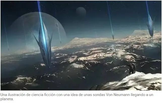 冯·诺依曼探测器到达某个行星的科幻插图