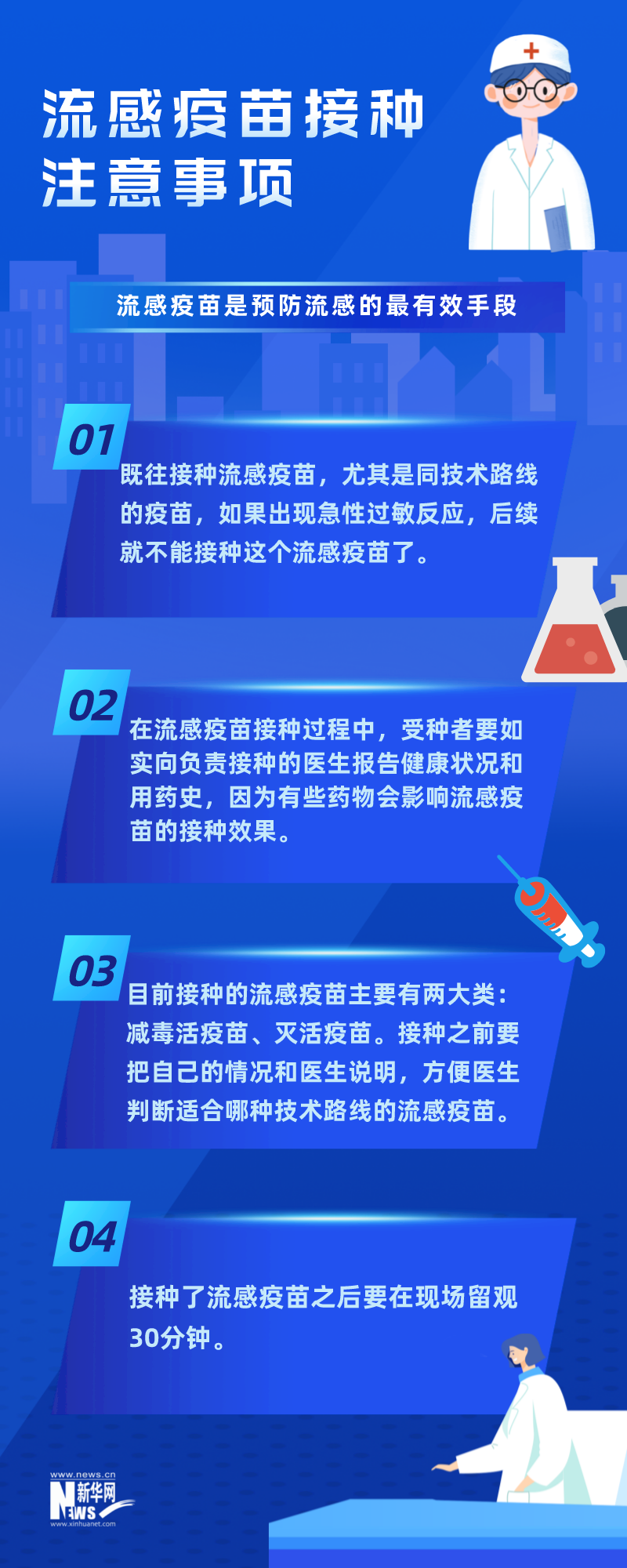 王华庆还为公众介绍了接种流感疫苗的四点注意事项