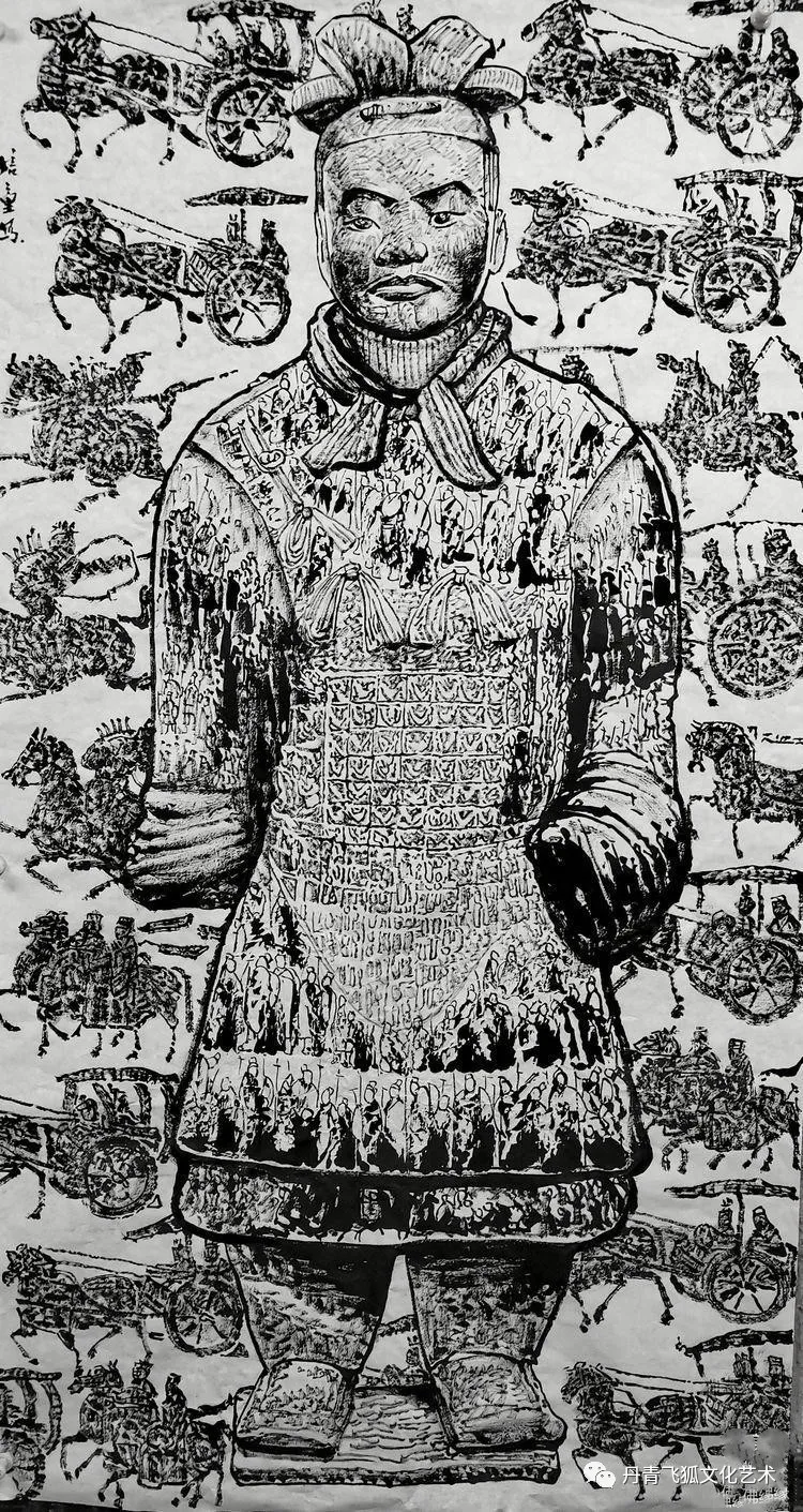 马培童秦始皇兵马俑焦墨组画震动画坛叹为观止
