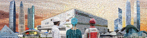 香港临时医院五千多名建造者的照片，被制作成巨幅海报  。本文图片均为  中国建筑国际  供图