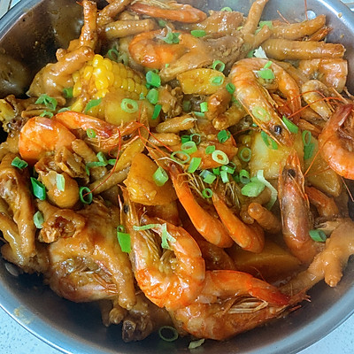 家庭版明虾煲|大虾|鸡爪|土豆_新浪新闻