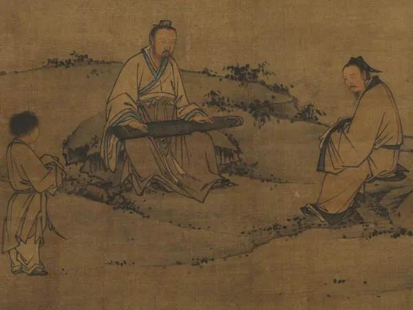 马远(传)《松下弹琴图》(局部)立轴 设色绢本
