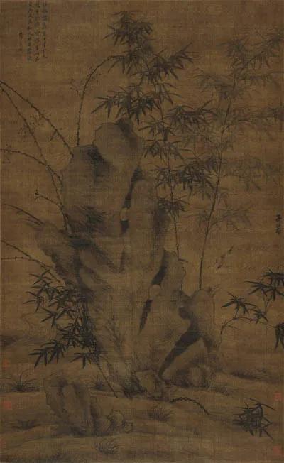 赵孟頫 1254 - 1322《竹禽图》立轴 水墨绢本
