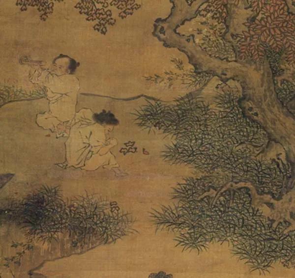 《秋林牧童图》(局部)立轴 设色绢本