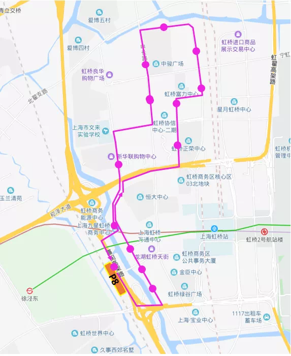 粉线—P8停车场—虹桥商务区（北区）停车场