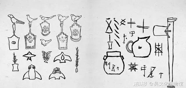 良渚文化玉器、陶器刻划符号，图源良渚古城遗址博物馆