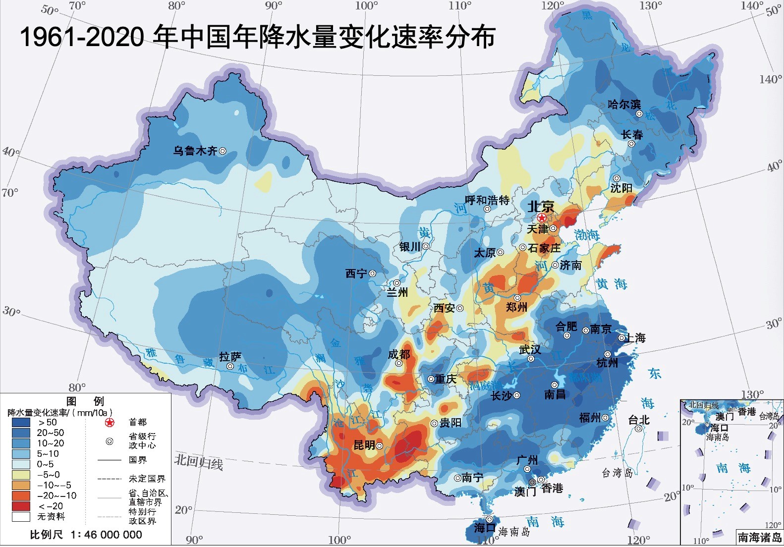 中国各地降水量分布图图片