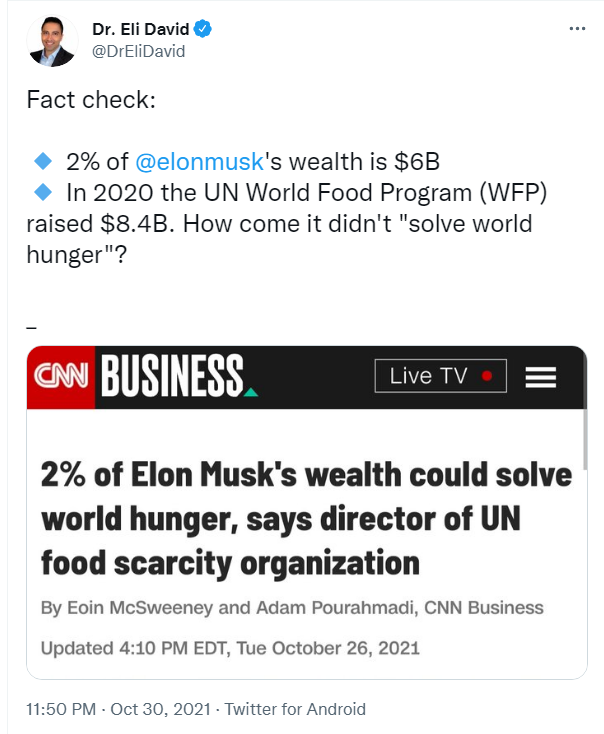 宣布66亿美元提案应对饥饿危机，联合国喊话马斯克：我们筹备好了