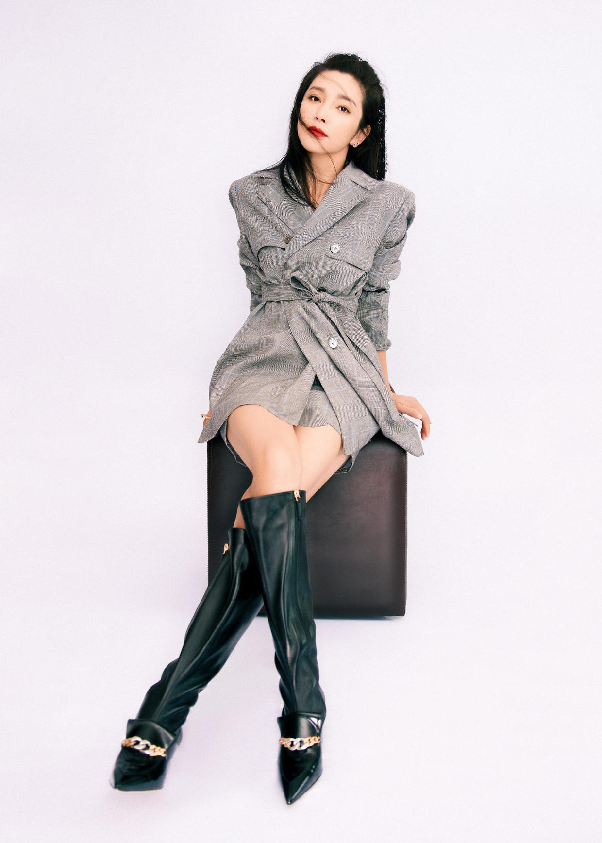 李冰冰|吊带裙|格纹_新浪新闻