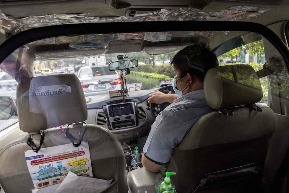 曼谷的出租车做好了防疫工作.&nbsp; 视觉中国 图