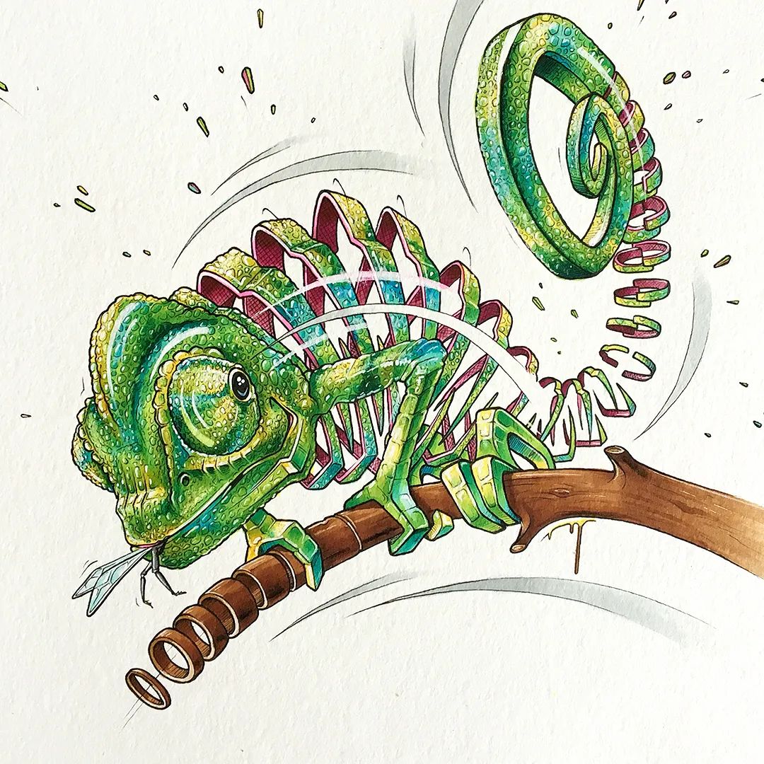 插画家为动物打造外骨骼机械感十足看起来酷炫极了