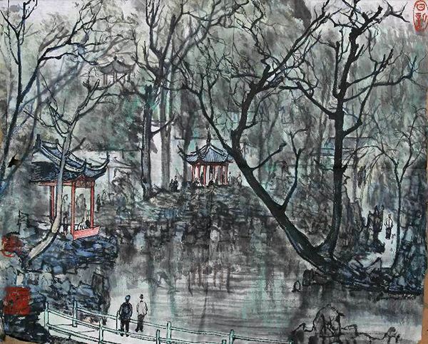 李可染作品颐和园写生53x32cm 纸本设色 60年代