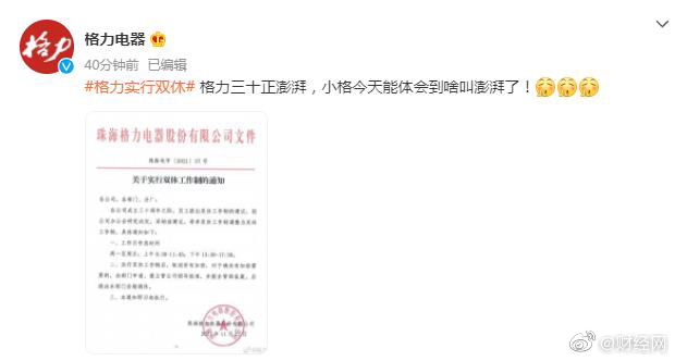 格力电器宣布正式实行双休，格力电器宣布取消所有加班，加班需报主管公司领导批准并备案休闲区蓝鸢梦想 - Www.slyday.coM