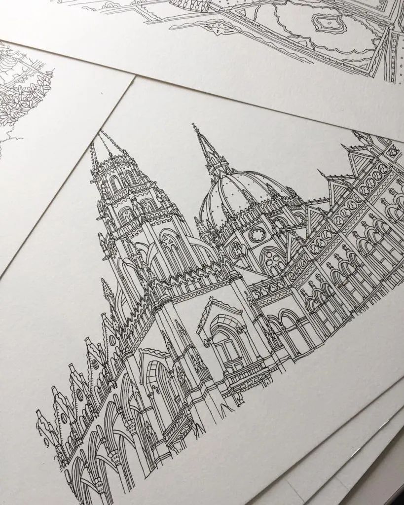 英国女孩手绘哥特式建筑复杂精致的素描令人吃惊质感绝了