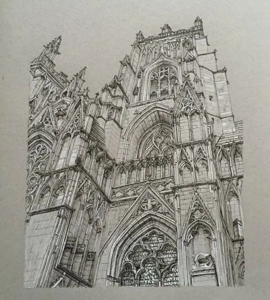 英国女孩手绘哥特式建筑复杂精致的素描令人吃惊质感绝了
