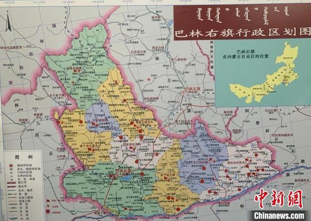 图为巴林右旗行政地图,标红处为已经安装净水设备的地区.